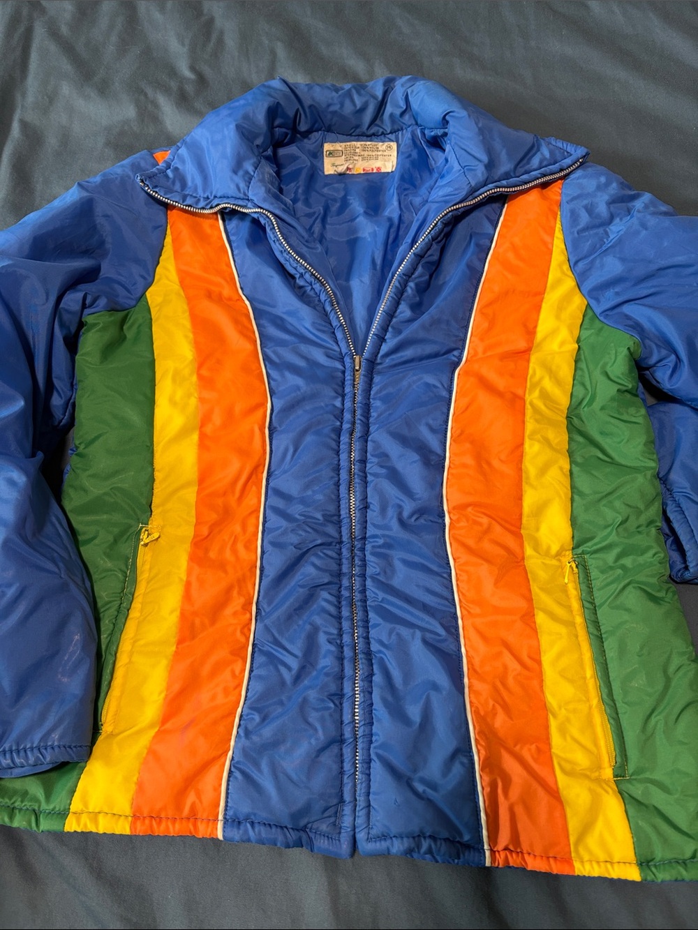 Kid Multicolor Blue Stripe Puffer Jacket size 14 Vintage Kmart